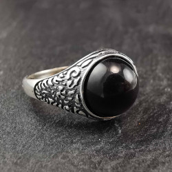 Sidabrinis žiedas su juoda emale 18 mm